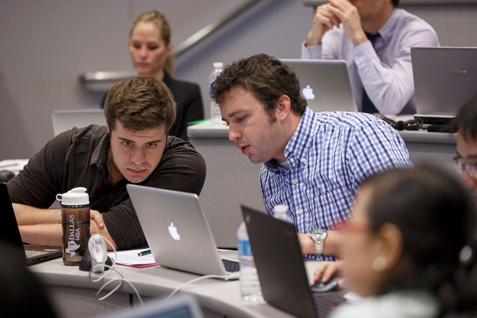 MBA student working together in classroom during Full-Time MBA orientation