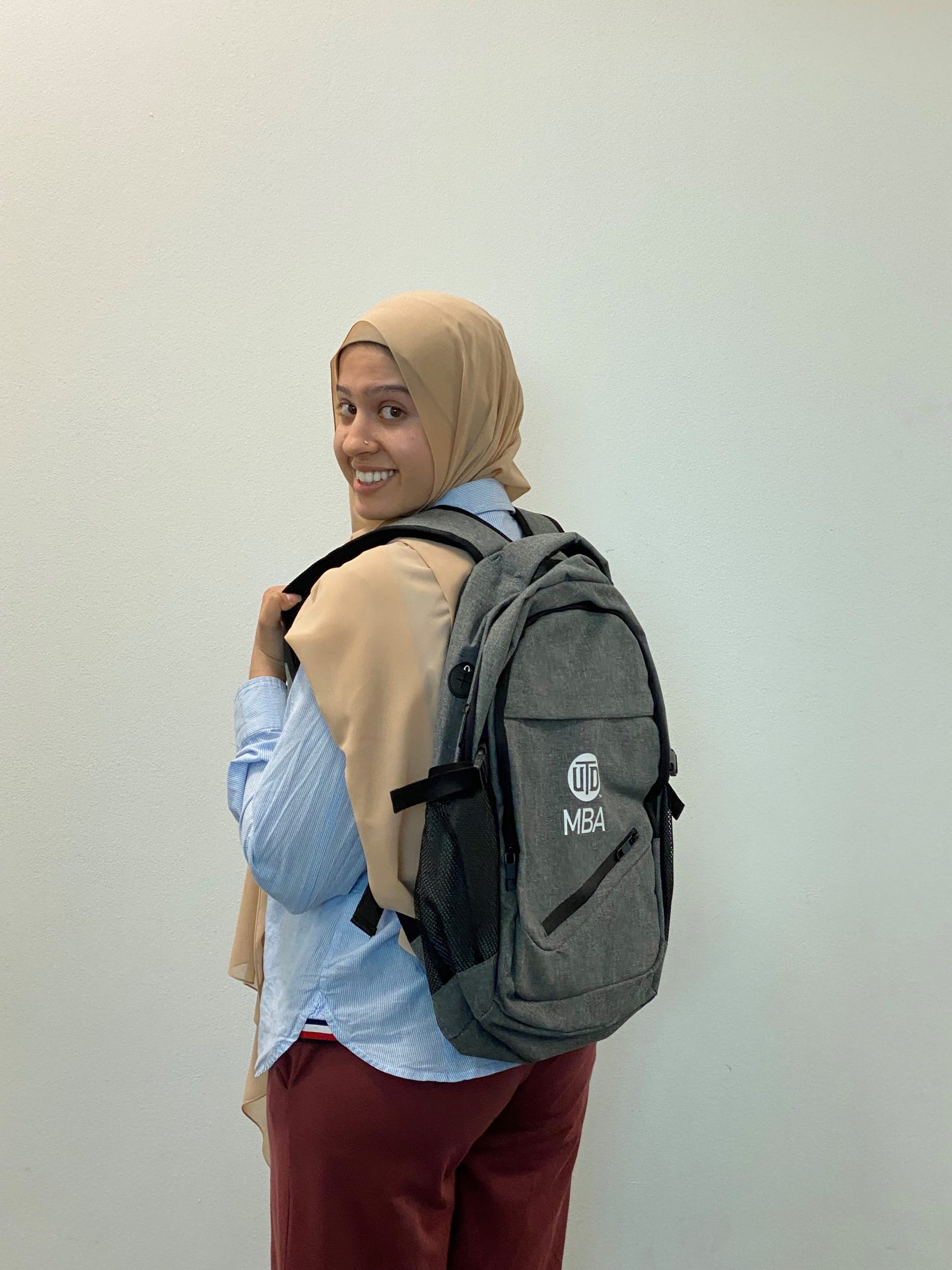 student model wearing a bag